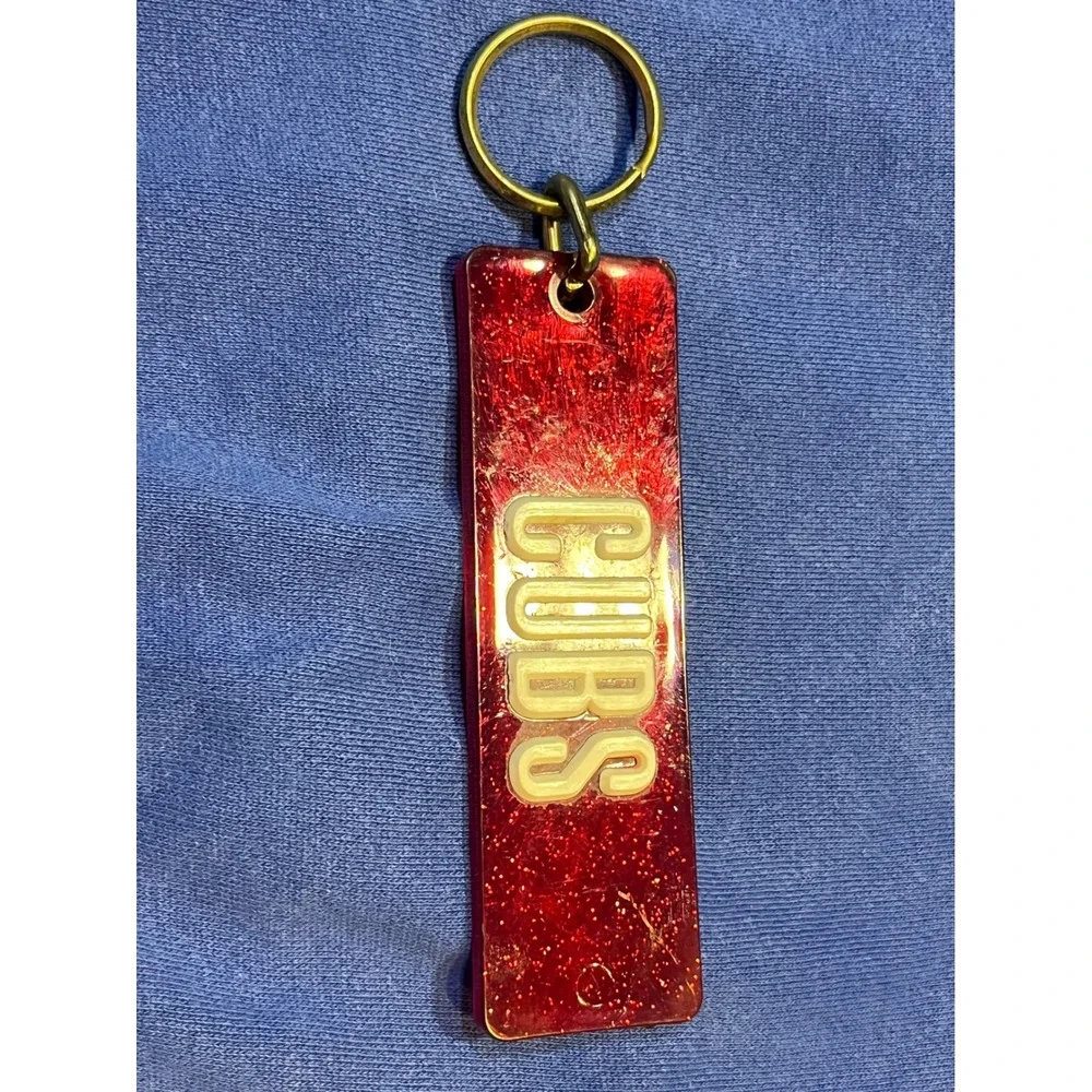 Vintage Chicago Cubs Keychain Red Glitter Acrylic MLB Baseball Souvenir Fob